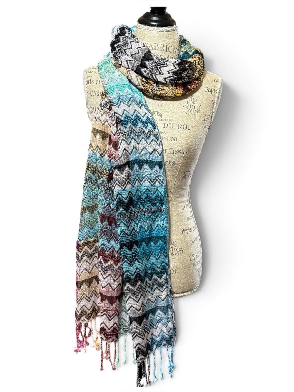Vintage The Limited Multicolor Woven Zigzag Chevron Scarf